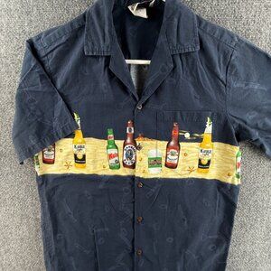 Aloha Republic USA Made Hawaaian Beer Print Button Up Shirt Beach Vacation Small